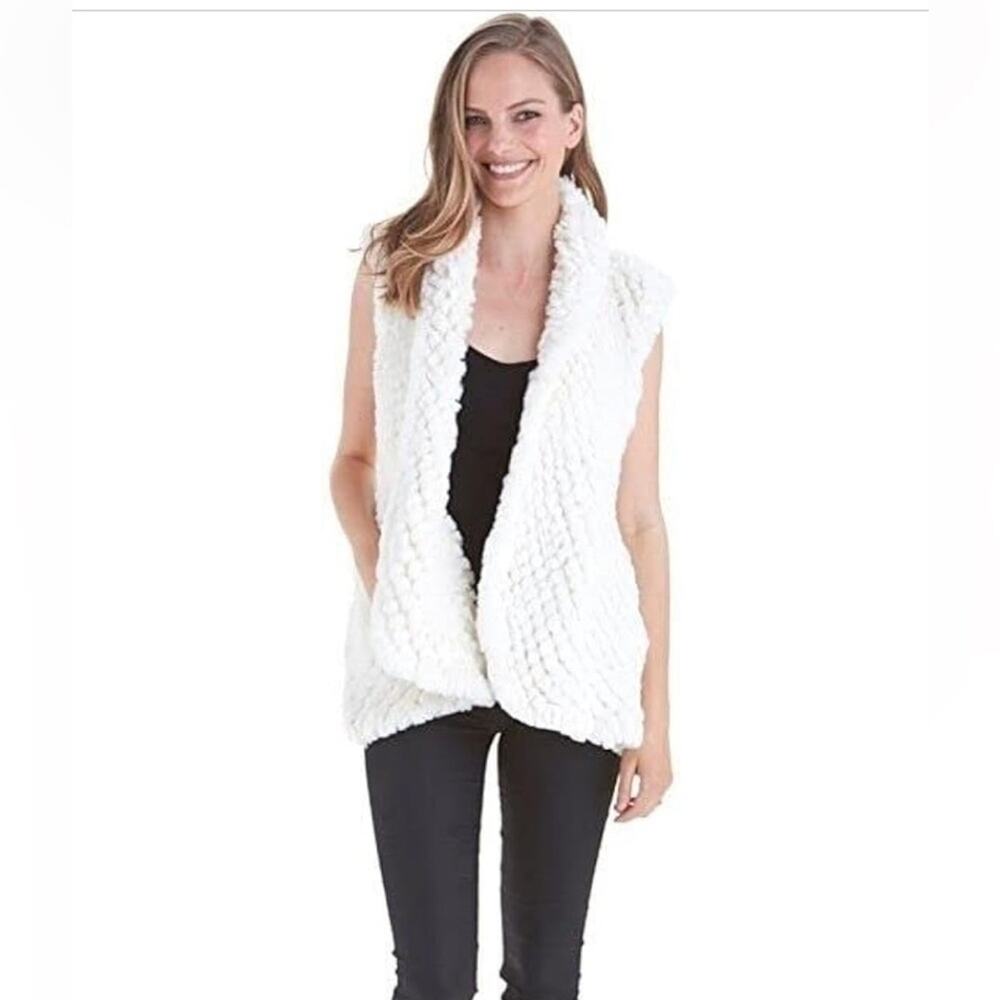 NWT Love Token Vest Womens XL Ivory Faux Fur Open Winter Cozy Cardigan Casual